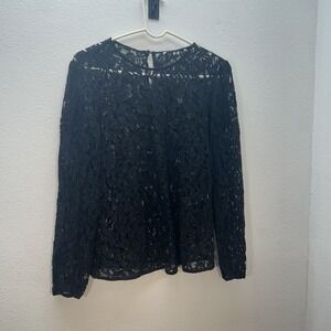 Michael Kors Floral lace Black Top Long Sleeve Sheer Women's M Whimsigoth Witchy